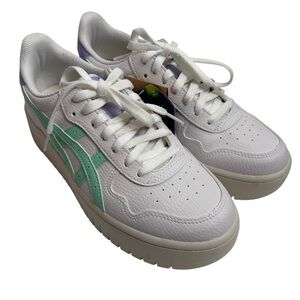 Asics White Sneakers with Mint Green Stripes and Lavender Heel NWT $90